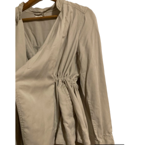 Beige Drawstring Draped Coat - Silence & Noise - Tan Cinched Jacket - Picture 7 of 9